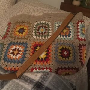 Panache Purge Bag Bohemian Tan With Multicolored Crochet Pattern Bag